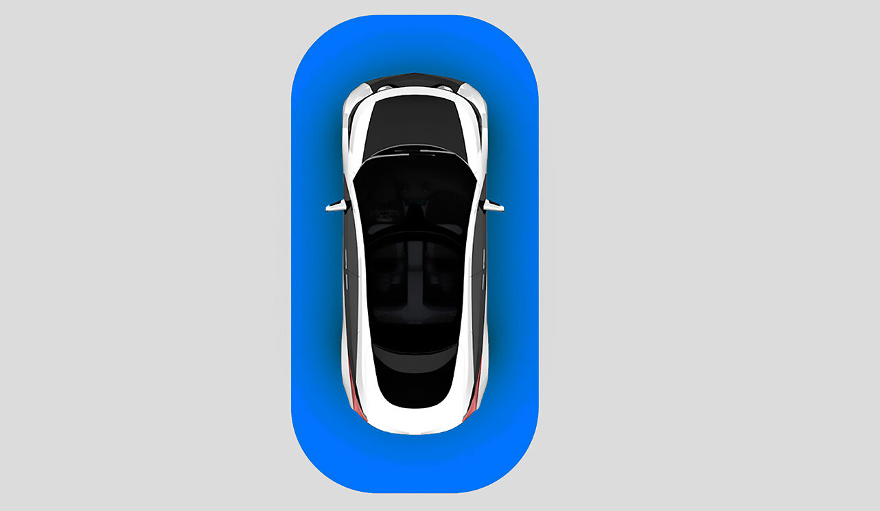 Grafik eines Sportwagens mit blauer Umrandung