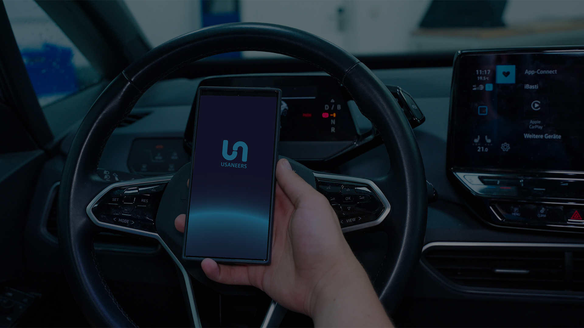 Usaneers Applikation wird in einem VW ID 3 präsentiert